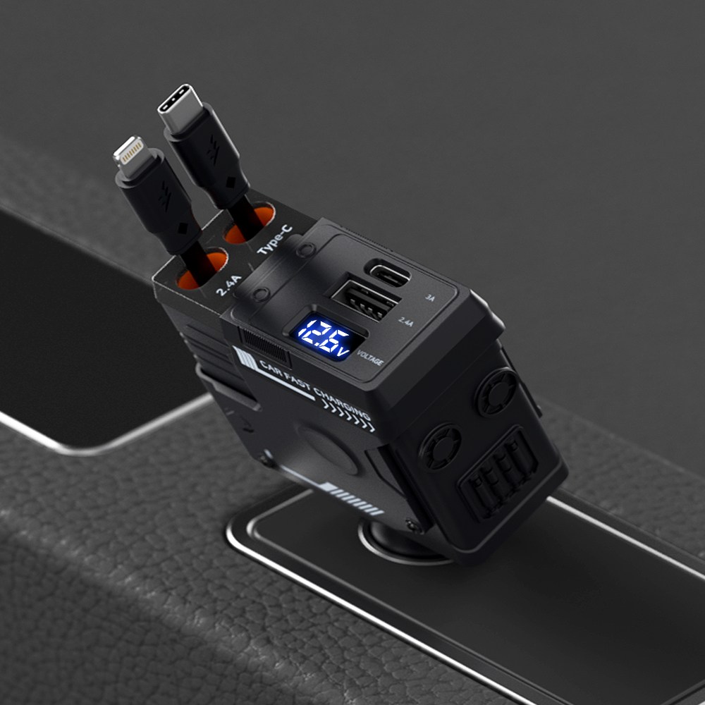 [에타홈] 4in1 차량용 충전기 시거잭 120W 초고속 핸드폰 충전기 릴타입 28,100원