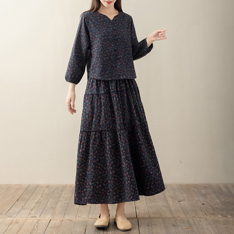 에스닉 빈티지 면 마 텍스처 봄 여름 투피스 소매 플라워 스커트 다양한 계절 패턴 스커트 상의 빈티지 느낌 개량 한복 소재 통기성 37,690원