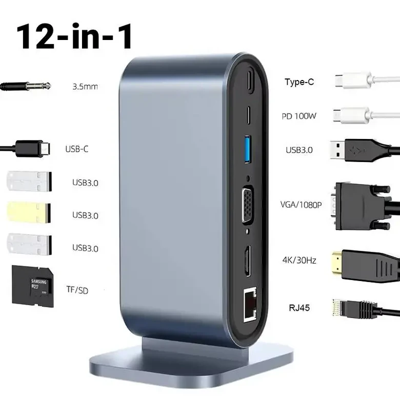 12 in 허브 타입C 도킹 스테이션 4K30Hz HDMI 호환 어댑터 USB3.0 PD 100W RJ45 TF 스플리터 맥북 노트북 P 43,600원