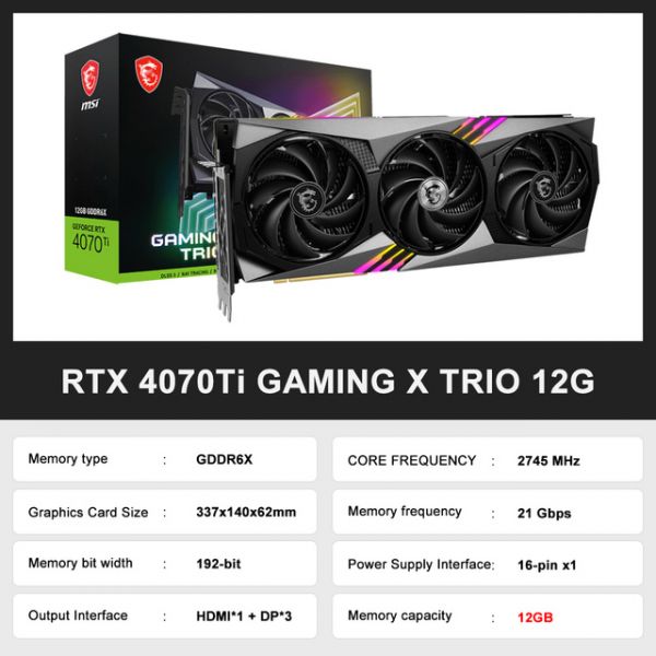 MSI- GeForce RTX4070TI RTX 4070Ti SUPRIM X 12G 그래픽 카드 12GB GDDR6X 4NM 192Bit 16Pin 게임용 GPU 비디오 placa 2,549,900원