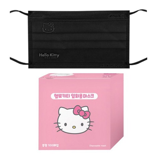 다자락 산리오친구들 헬로키티 블랙 일회용 마스크 중형 100매 CS 28,100원