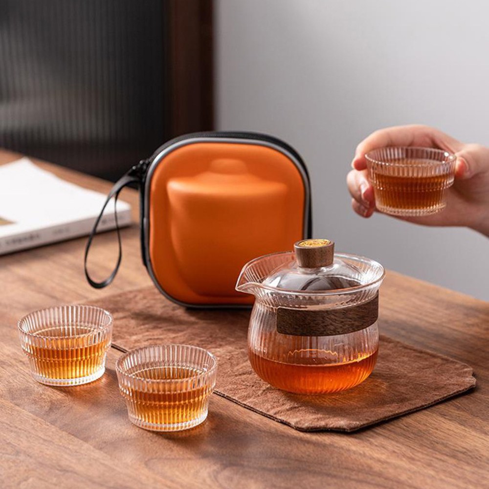 [로하티] 더우림 휴대용 내열유리 다기세트(3인) (플리츠) 43,230원