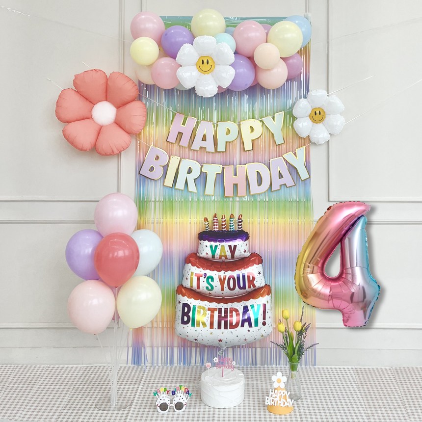 연지마켓 마카롱 풍선 생일 가랜드 케이크 데이지 파티 커튼 세트, 1세트, 05) 레인보우숫자 4 10,900원