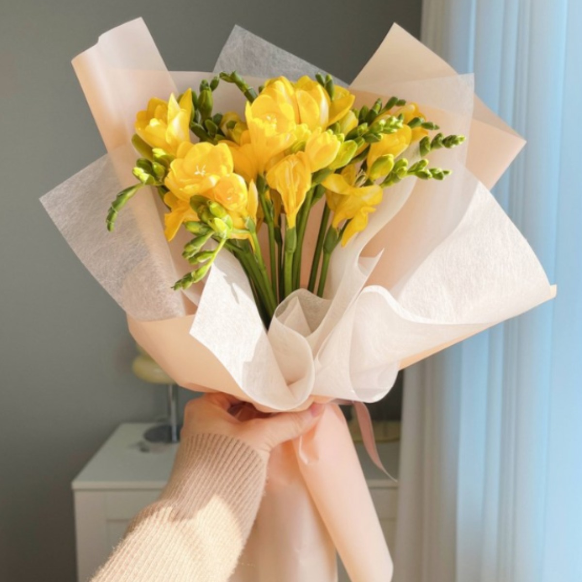 [정아네식탁] 프리지아 후리지아 생화 꽃다발 택배, 1개, 프리지아 20줄기+포장 18,500원