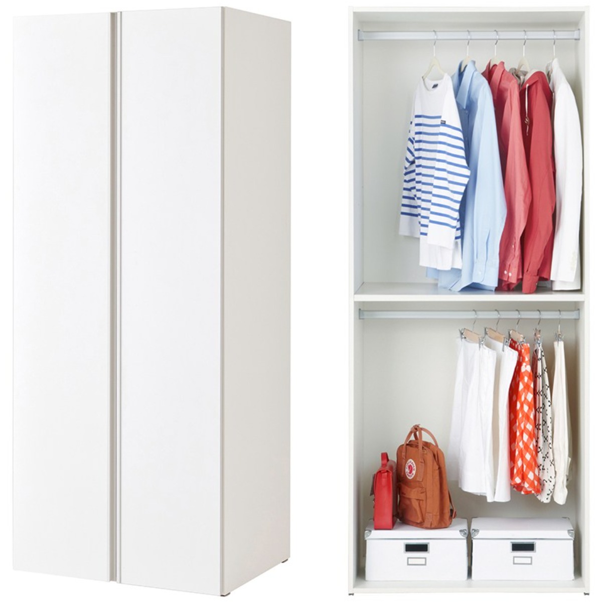 한샘 샘베딩 스테디 옷장 80cm(높이194cm) 2단행거형 10종, I형 : 크림화이트도어+라이트오크몸통(I) 209,900원