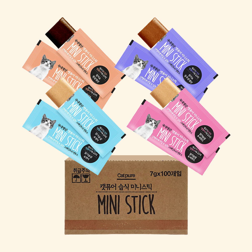 캣퓨어 미니스틱 콤보 4종 세트 고양이 대용량 간식, 300개, 7g, 닭가슴살+시푸드/연어, 참치+등푸른생선/흰살생선 83,000원