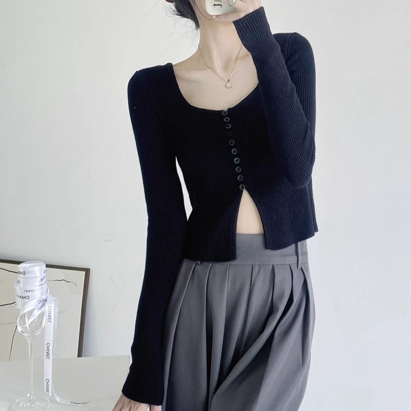 녕동 여성 스퀘어넥 니트 봄가을 슬림핏 무지 이너 풀오버 숏니트 35,300원