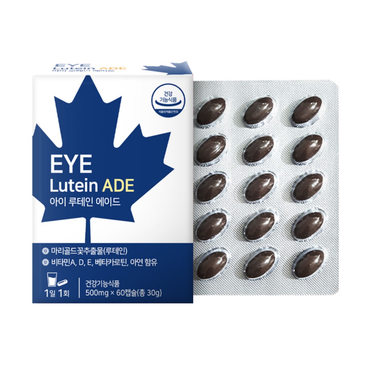 홈쇼핑방영/임박특가)캐나다직수입 아이(EYE)루테인 에이드 500mg 60캡슐 02개월분(1박스)/마리골드꽃추출물/베타카로틴/식약처인정10중복합기능성/아연/26.08.30일까지 7,600원