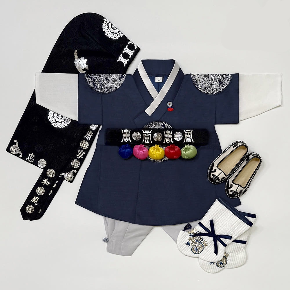 남아한복 네이비 곤룡포 왕세자 고급 (백일-13호) 어린이 백일 돌한복 키즈 유아 아동한복 77,000원