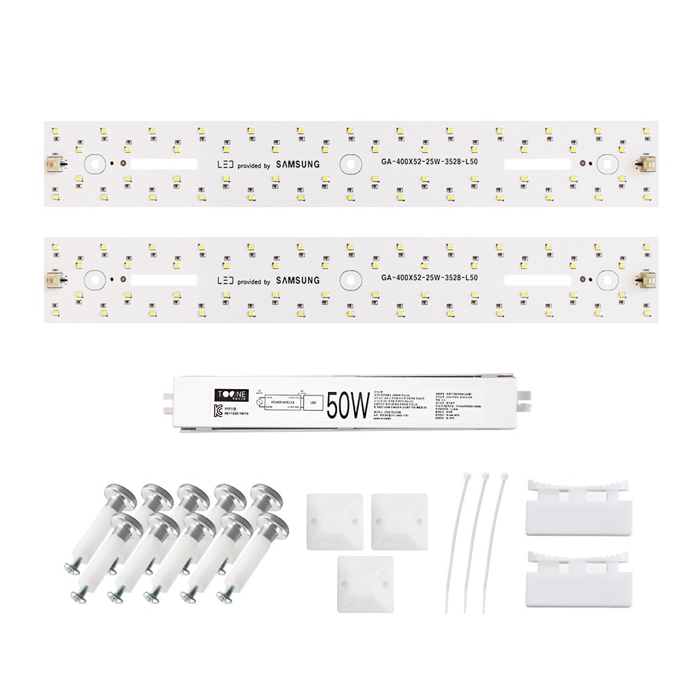 투원라이팅 가정용 삼성 칩 LED 조명 모듈 등 교체 세트 주방등 욕실등 400x52mm 2장 50W, 1개, 주광색 26,500원