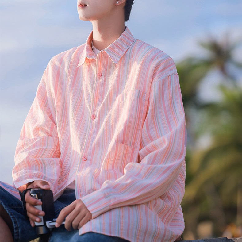 킹앤조이 라노스 시어서커 오버핏 파스텔 스트라이프 셔츠 남방 47,800원