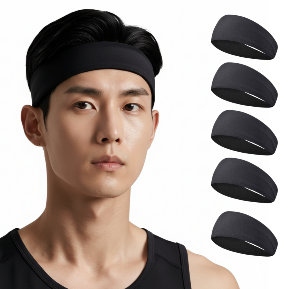 타이드코 흡수력 좋은 피트니스 런닝 헤어밴드, 블랙, 5개 6,500원
