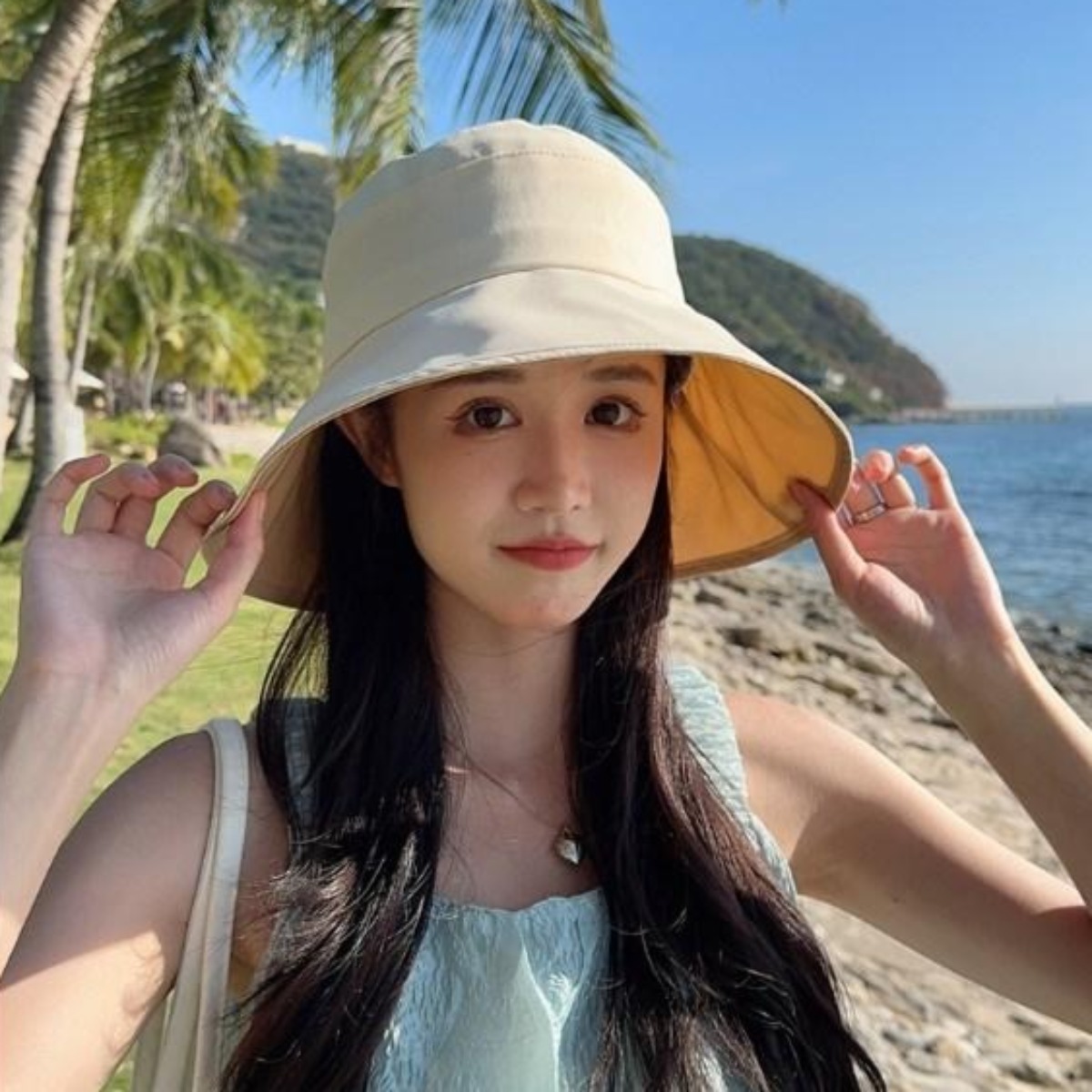 (왓썸) 투톤 리본 자외선차단 버킷햇 와일드 챙 모자 여행 골프 13,900원