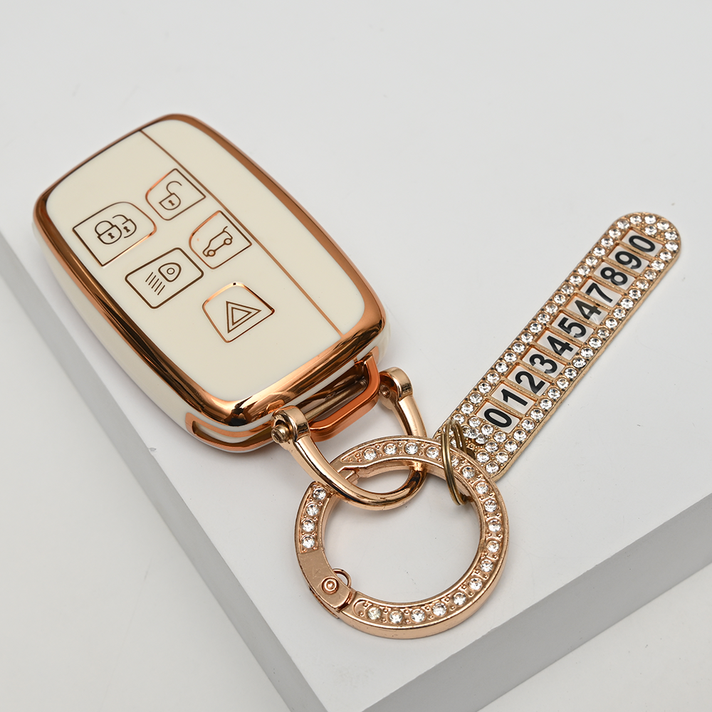 랜드로버 재규어 디스커버리 호환 TPU 자동차 키 케이스 번호판 키링 키홀더, 5버튼_TA102_KH03, 화이트 12,900원