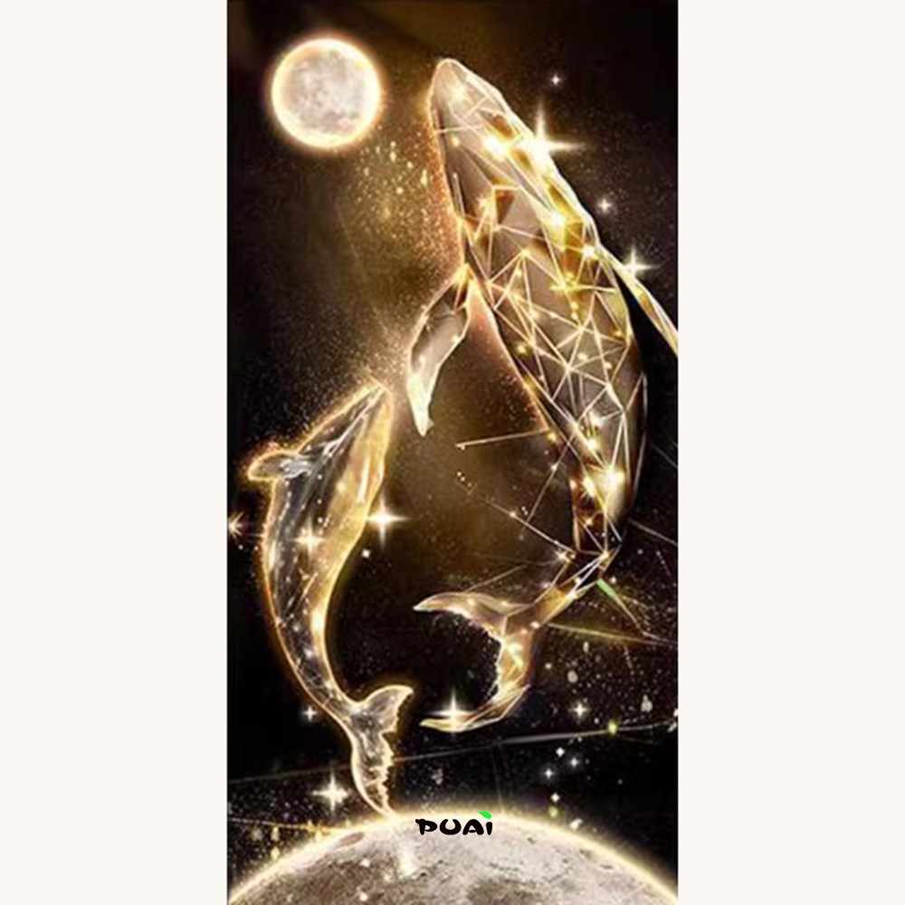 이리사 실십자수 유수재복 금빛 고래 프린트도안패키지 3D 자수세트 선물 명화 고품격 장식 35,200원