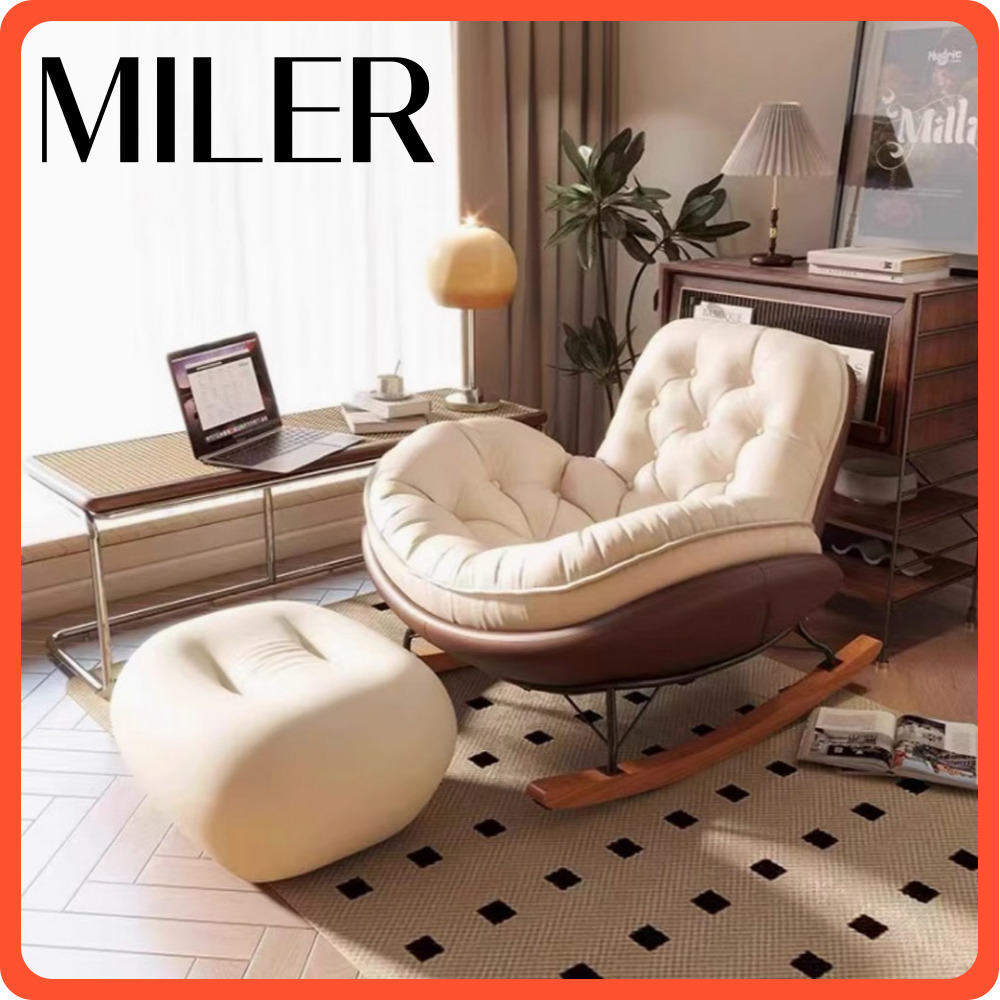 마일러 푹신하고편안한 흔들의자 1인용 스윙체어 1인용쇼파 1인체어 원목흔들의자 가죽소파, 1개, 1. 오렌지화이트 + 기본형 126,000원