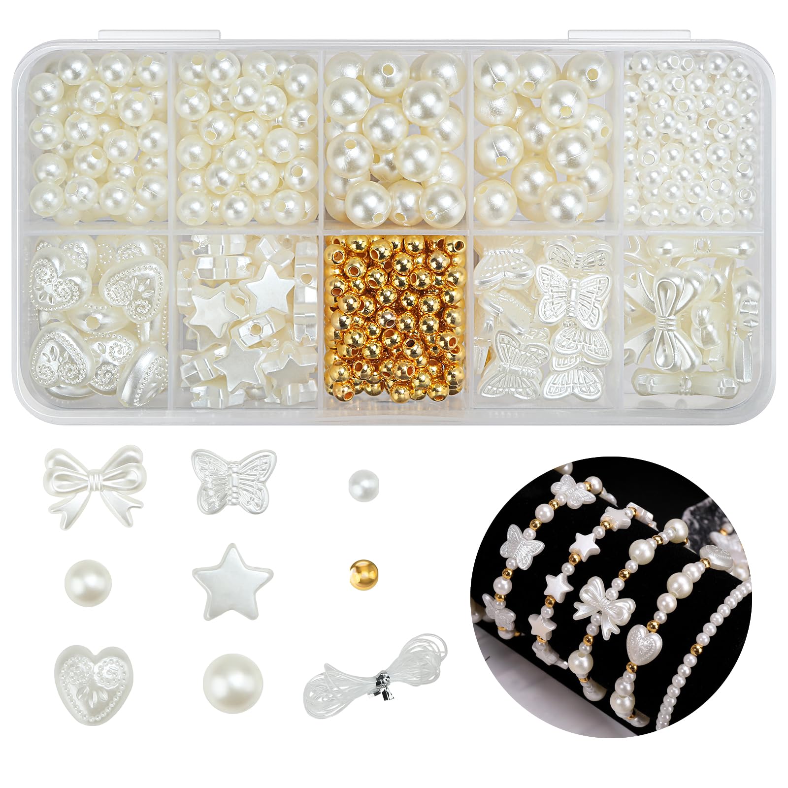 [루이/비즈공예] 진주 비즈 악세서리 만들기 키트 (팔찌, 목걸이 DIY 부자재 세트 520P), 1개, 화이트 11,900원