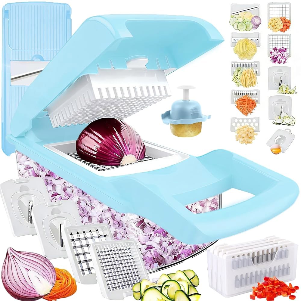 용기가 있는 야채 초퍼 다이커 치즈 강판 만돌린 슬라이서 양배추 분쇄기 프라이 커터 양파 감자 음식용 스테인리스 스틸 주방용 수동 손 조리 기기 65,900원
