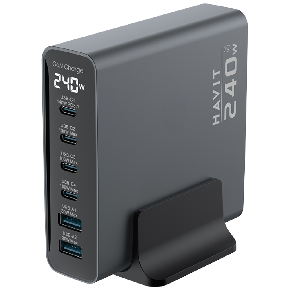 해빗 UCLE005 6포트 240W 초고속 GaN PD 멀티 고출력 충전기 77,900원