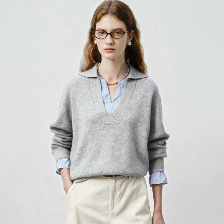 린보 여성 레이어드 니트 카라넥 포인트 긴팔 루즈핏 스웨터 니트티 오피스룩 18,000원