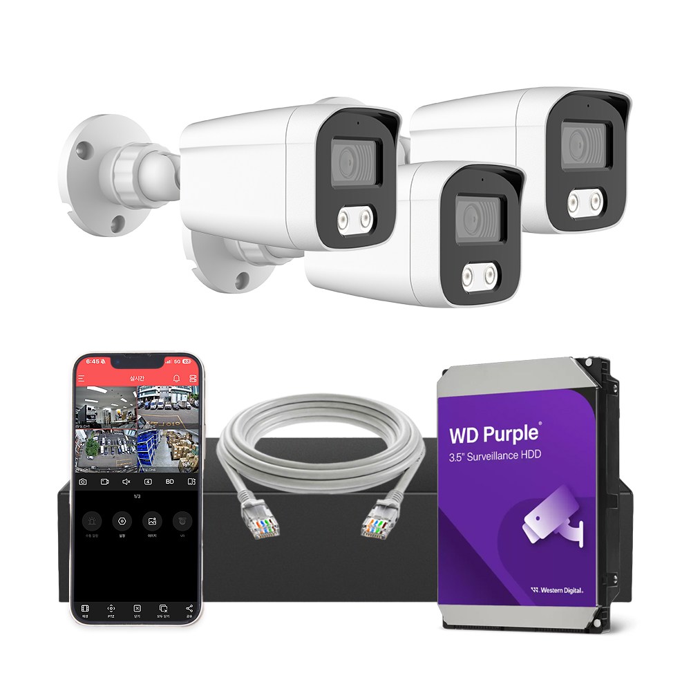 [하드 4TB 포함] HNTek 800만화소 IP CCTV 세트 (4채널 NVR + 실내/실외 PoE 카메라 + UTP케이블 20M), 1세트, 외부용 3대 588,000원