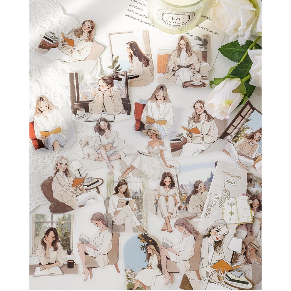 올리브파티 책읽는소녀 시리즈 감성 빈티지 인물 소녀 다꾸 스티커 30p 세트 11,900원