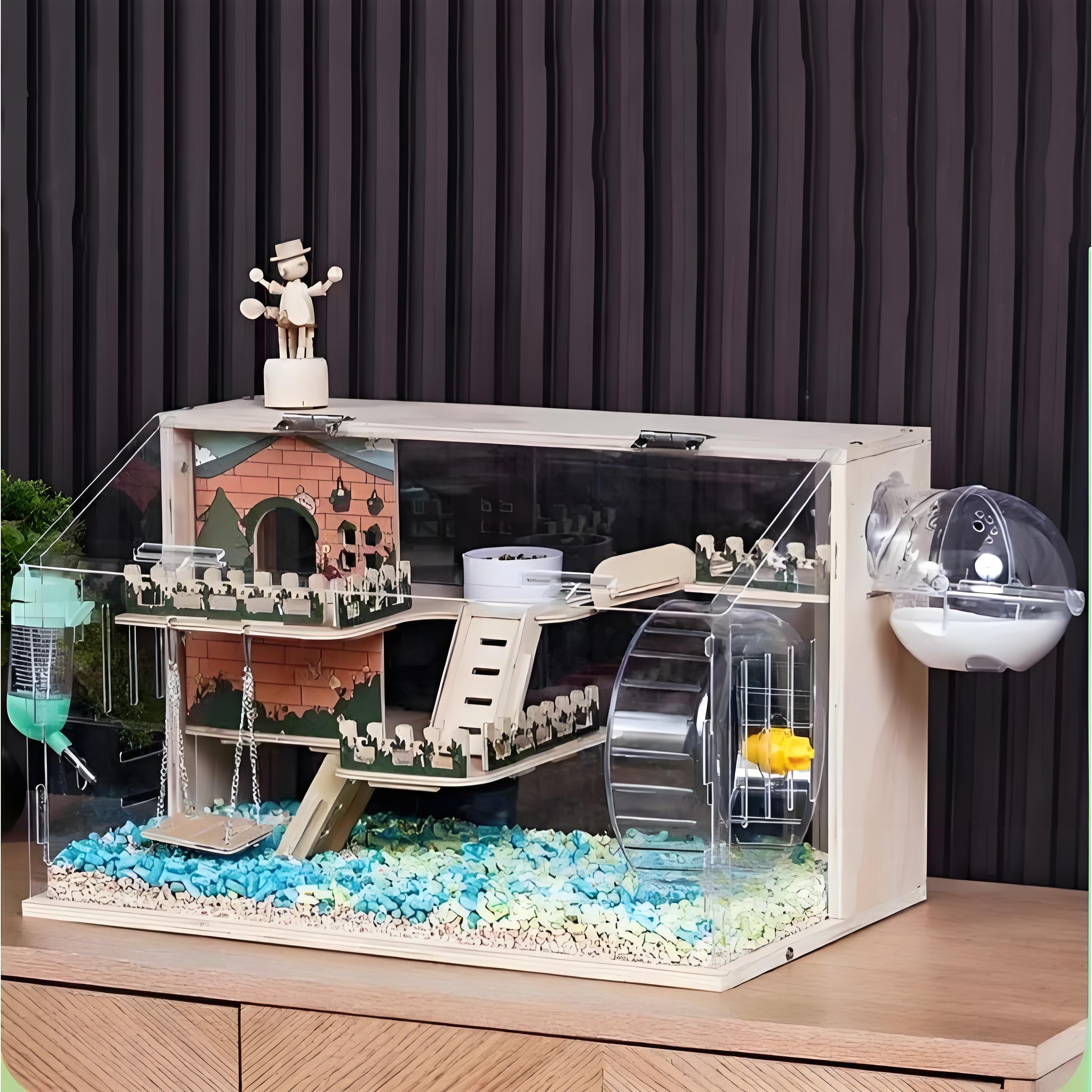 대형 투명 햄스터 케이지 아크릴 햄스터 하우스 고급 빌라 3층 햄스터집 햄스터용품 풀세트, 투명색 1세트, 1개 60,830원