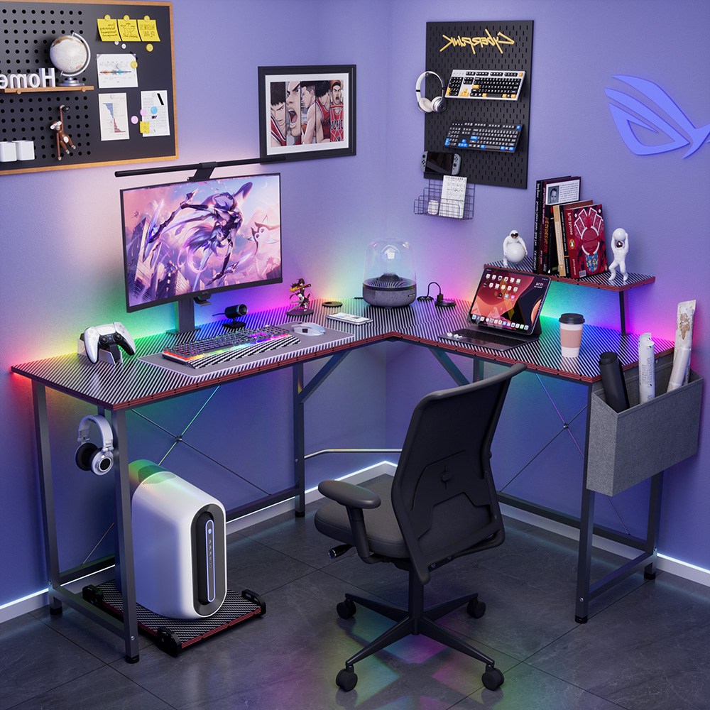 월로덴 L자형 코너형 게이밍 컴퓨터 책상 유튜버책상, 탄소섬유블랙PRO(150x120x48x75CM) 120,000원