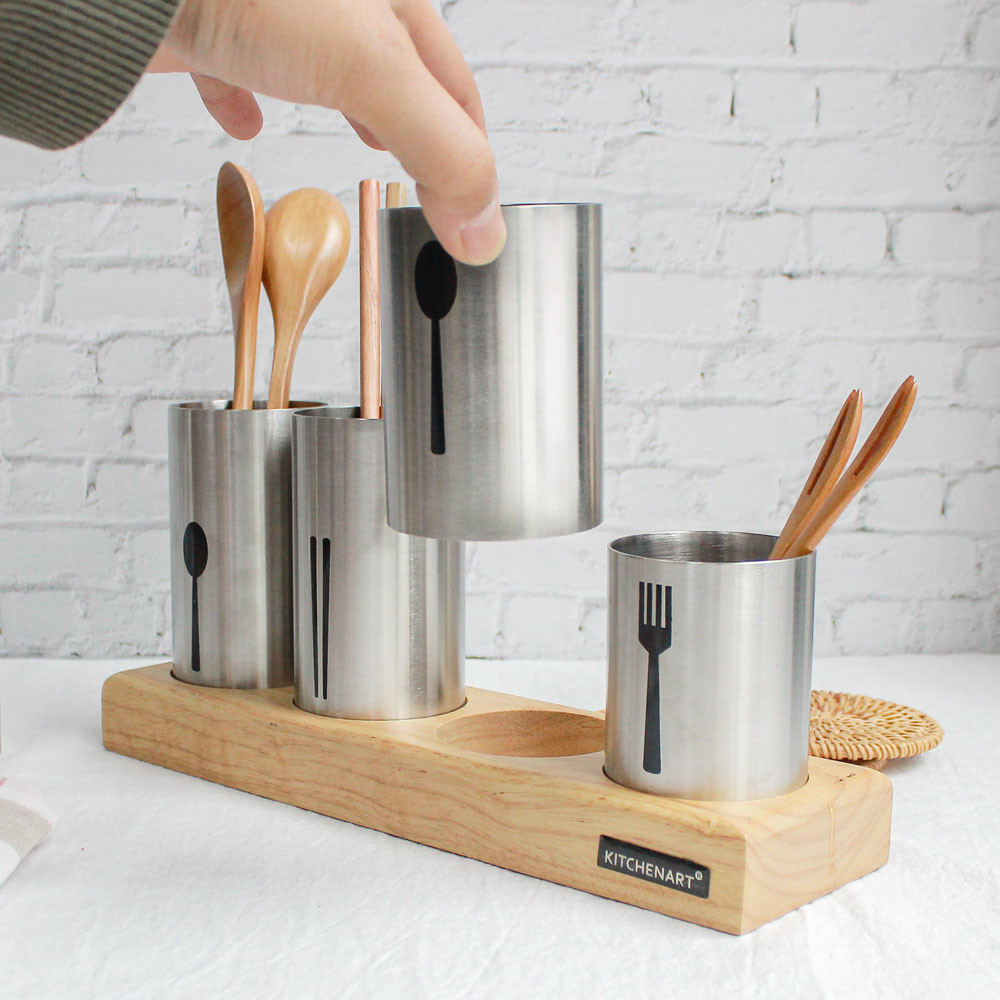 우드 원목 주방 테이블 수저통 숟가락통 3구 4구, 2. 4구 수저통, 1개 28,900원