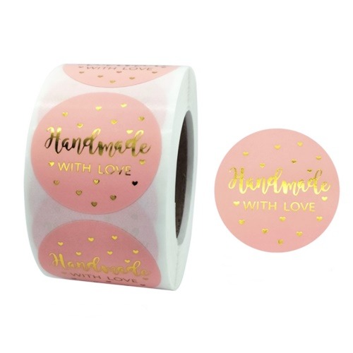스티커 - 핸드메이드 핑크 금박 원형 ( 1롤 - 450매입 ) 3,000원