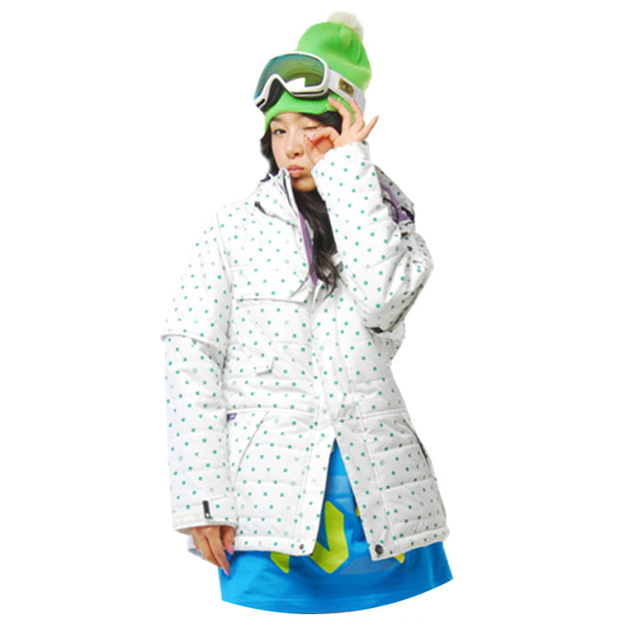 슈가포인트 여성 스노보드 스키 자켓. 여자 보드복 스키복 패딩 점퍼. Worm WJ - Dot White 99,000원