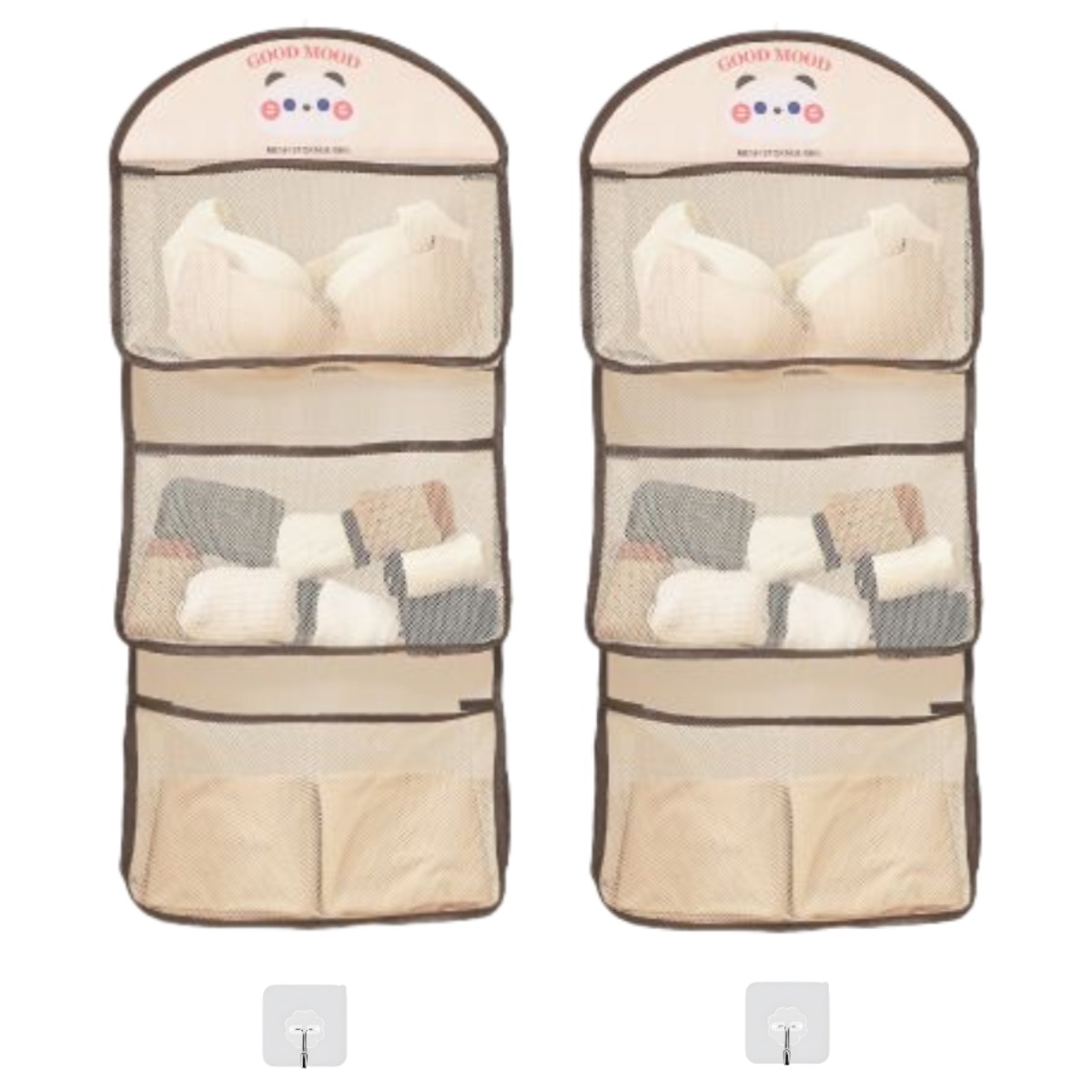 살림코드 걸이형 메쉬 수납 파우치 3단 1+1 정리 주머니 무타공 고리, 1세트, 3단 2개 12,370원