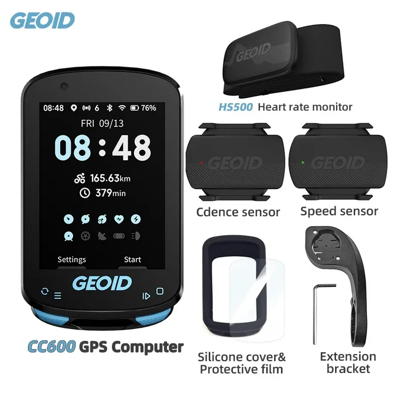 Geoid CC600 자전거 컴퓨터 컬러 스크린 스마트 네비게이션 GPS 무선 자전거 속도계 WIFI ANT + 다국어 사, CC600 HS500 CS600, 1개 173,800원