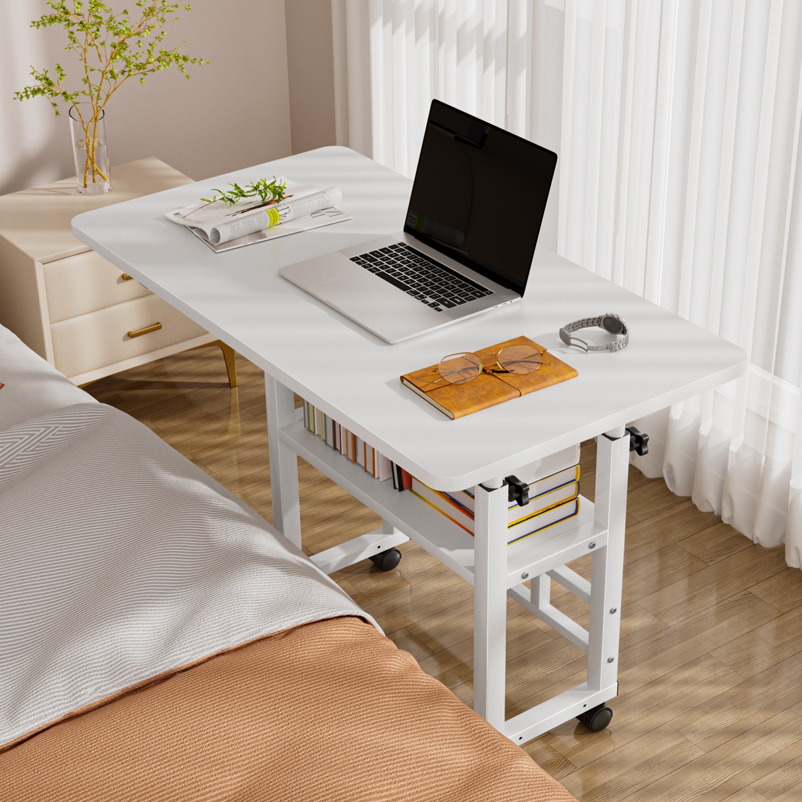 kipnos 높이조절 이동식 2단 사이드테이블 쇼파테이블 보조테이블 쇼파사이드테이블 소파테이블 미니테이블 티테이블 커피테이블 이동식침대테이블 간이테이블, 화이트 46,000원