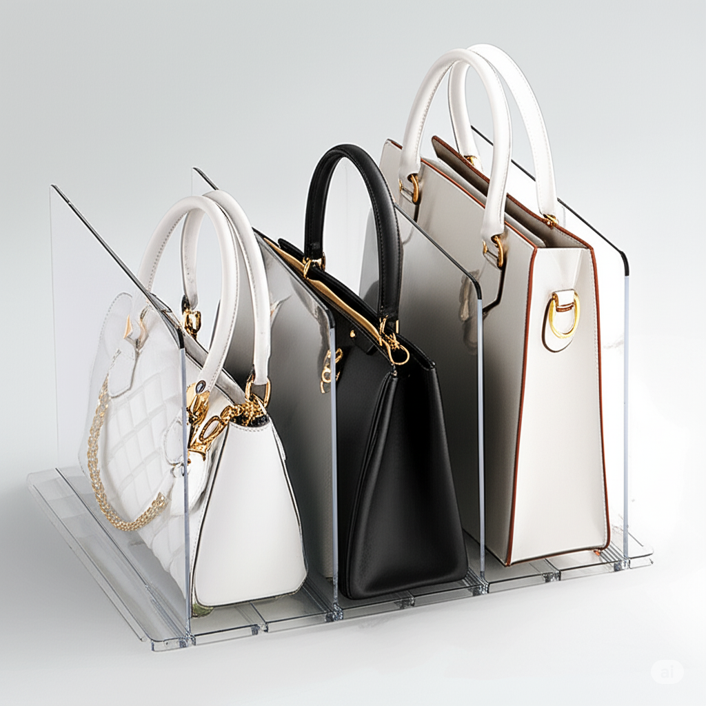 트렌드컨테이너 넓이조절 투명 아크릴 가방정리함 3칸 4칸 다용도 수납정리대 보관함, 가방정리대 3칸, 1개 13,000원