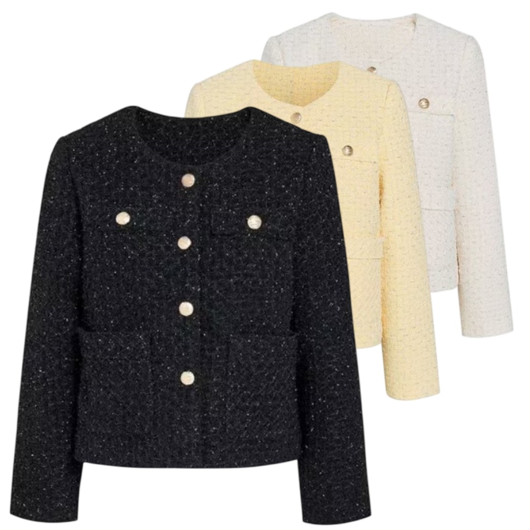 [백화점발송] JJ지고트 여성 트위드 자켓 봄 간절기 은사 프린지 골드버튼 106,000원