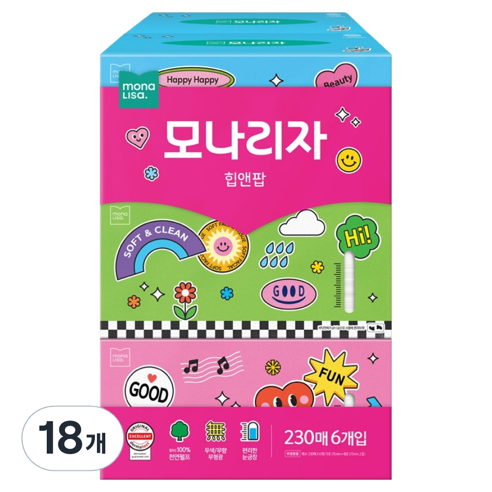 모나리자 힙앤팝 미용티슈 2겹, 230매, 18개 23,730원