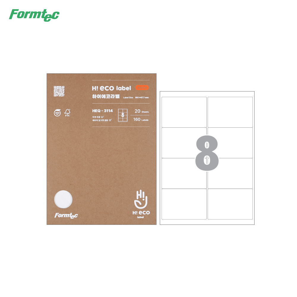 폼텍 라벨지 HEQ-3114 하이에코 물류관리용 8칸 20매 친환경 HEQ3114 6,100원