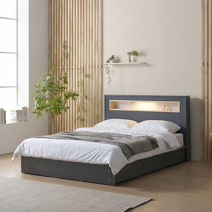 퍼스웰 편백데코 LED수납서랍침대 프레임 높은형.협탁제외.슈퍼싱글(UJ_100), 그레이 382,000원