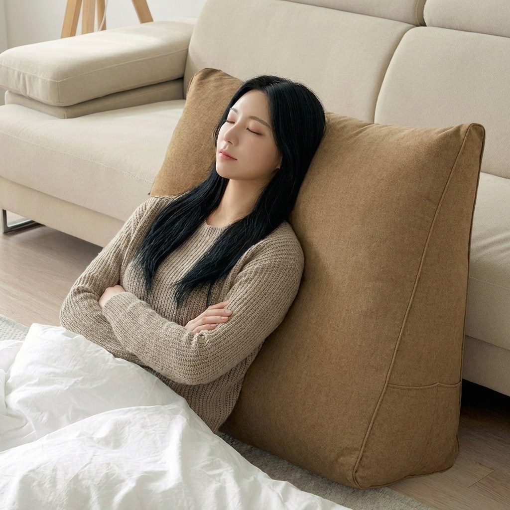 리넨 캔버스 삼각 등받이 쿠션 머리 목까지 지지 변형없는 세탁가능 허리 등쿠션 Yzontro, 카키 54,900원