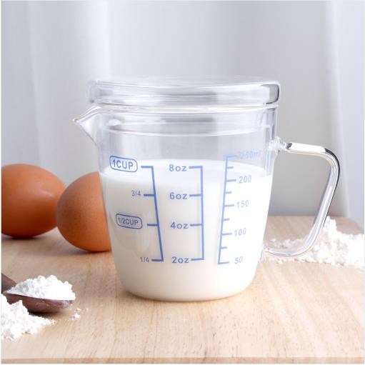 뚜껑 있는 눈금 내열 유리 계량컵 제빵 계량 리드 비커, 1개 6,000원