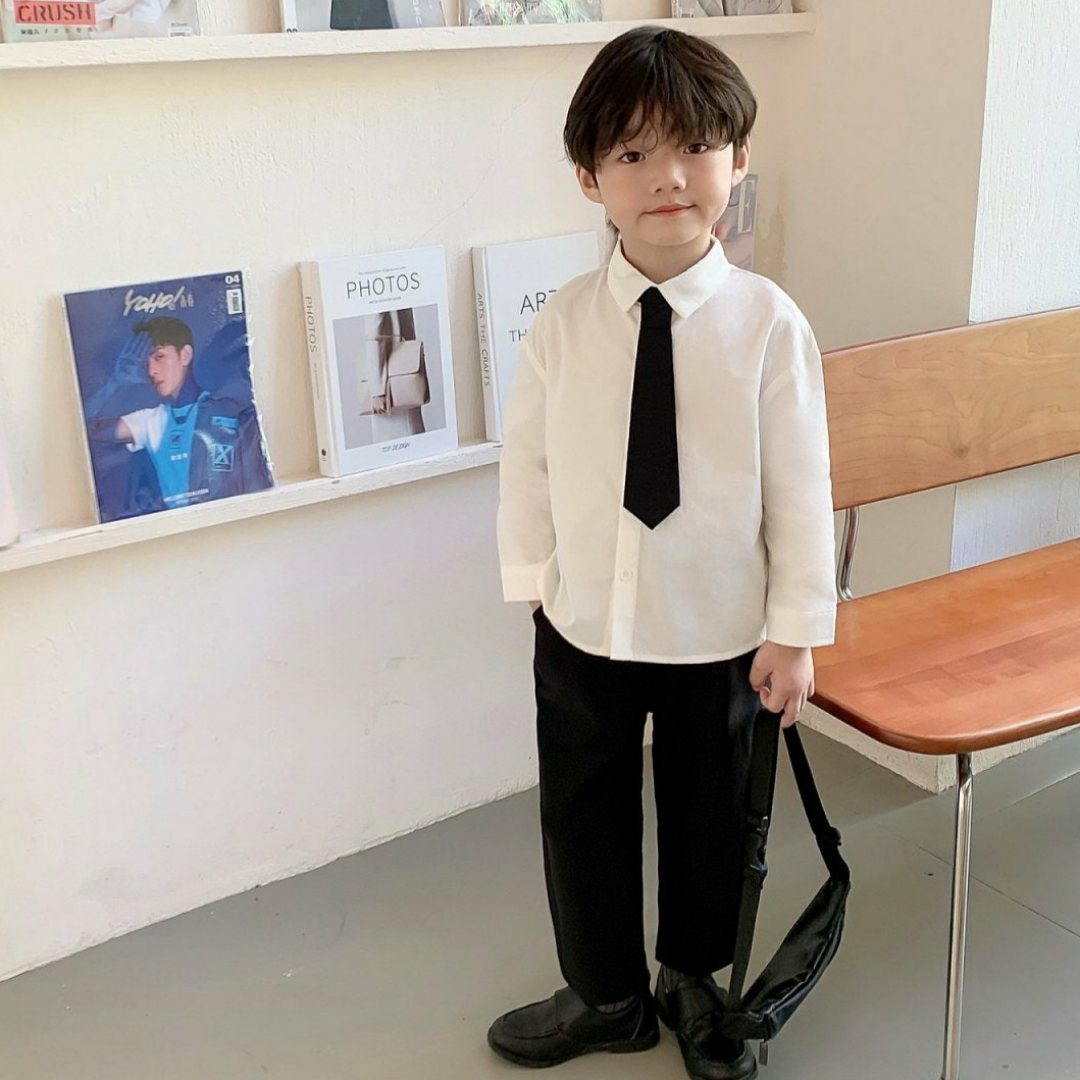 [떼아베베] 3-8세 남아 상하복 100-140호 카라 화이트 셔츠 남방 넥타이 블랙 바지 일자 팬츠 정장 상하세트 키즈 아기 데일리 나들이 행사 소풍 등원 하객룩 아동복 37,100원