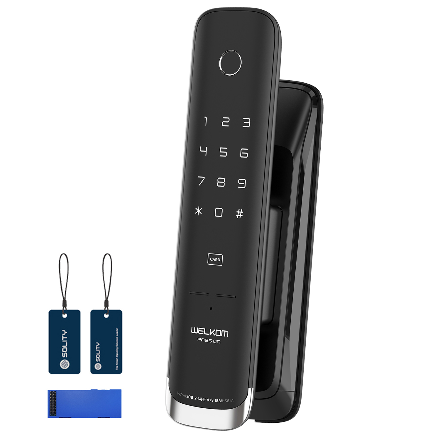 솔리티 웰콤 패스온 무타공 푸시풀 디지털손잡이 있음 도어락 WP-450B + 블루투스팩 + 카드키 2p 세트 157,500원