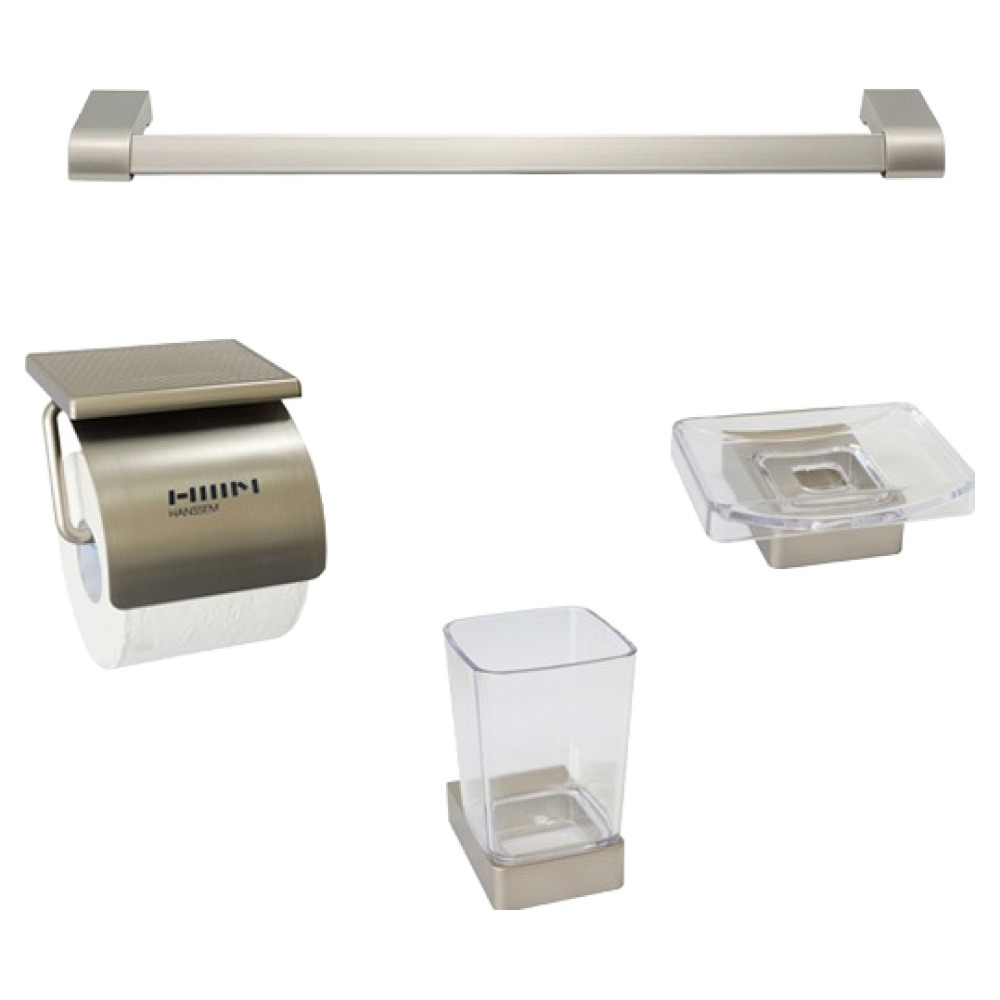 한샘바스 4600 SUS 욕실 수건걸이 + 휴지걸이 + 비누대 + 컵대 세트, 혼합색상, 1세트 58,200원