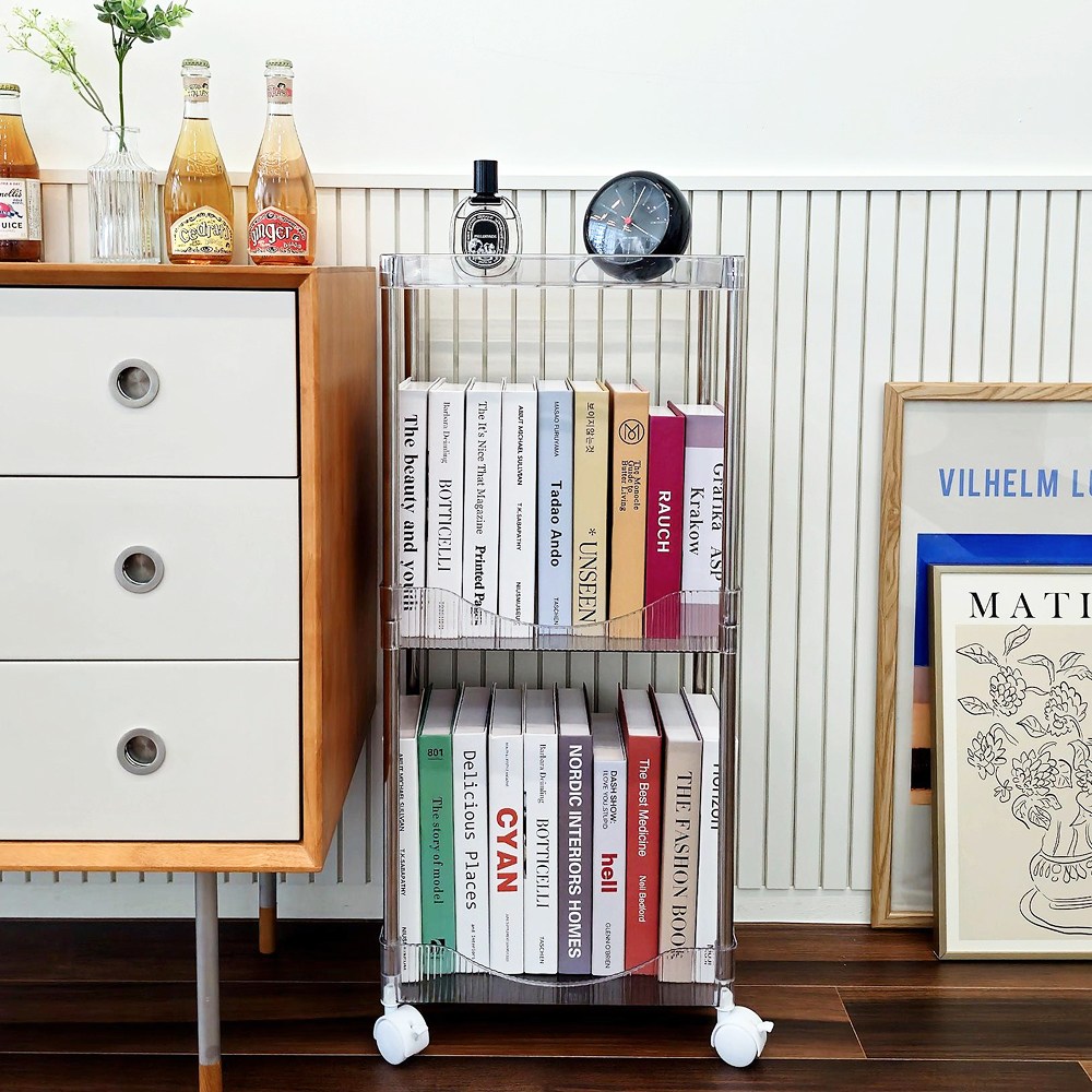 일상드로우 틈새 낮은 미니 책꽂이 수납 선반형 책장, 2단, 투명 26,700원