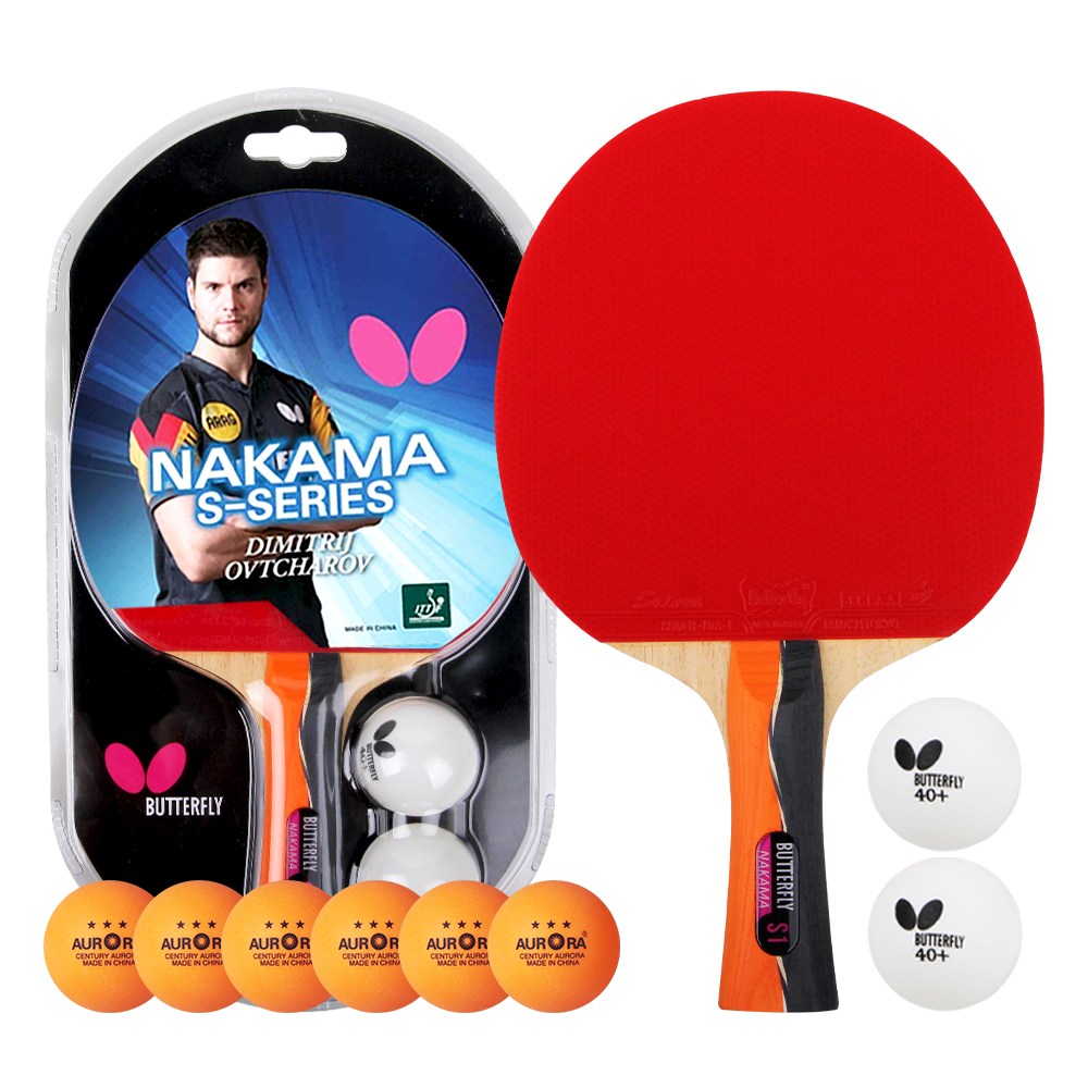 버터플라이 탁구라켓 양면 쉐이크 핸드 카본 NAKAMA S-1 + 오로라 탁구공, 1개 132,000원