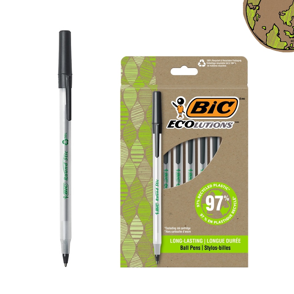 BIC 볼펜 라운드스틱 1.0mm 에콜루션 빅펜 12P, 12개, 블랙 13,170원