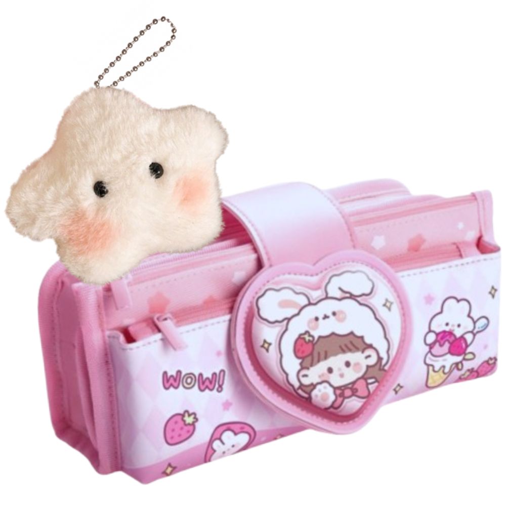 Arras캐릭터 필통 만능 수납 예쁜 귀여운 대용량+인형키링, 1개, 래빗핑크 26,500원