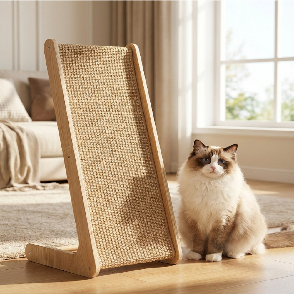 고양이 수직 스크래쳐 대형 사이잘삼 스탠드 벽지보호 원목 고양이 스크레쳐 (75도), 1개, 내추럴 우드 31,980원