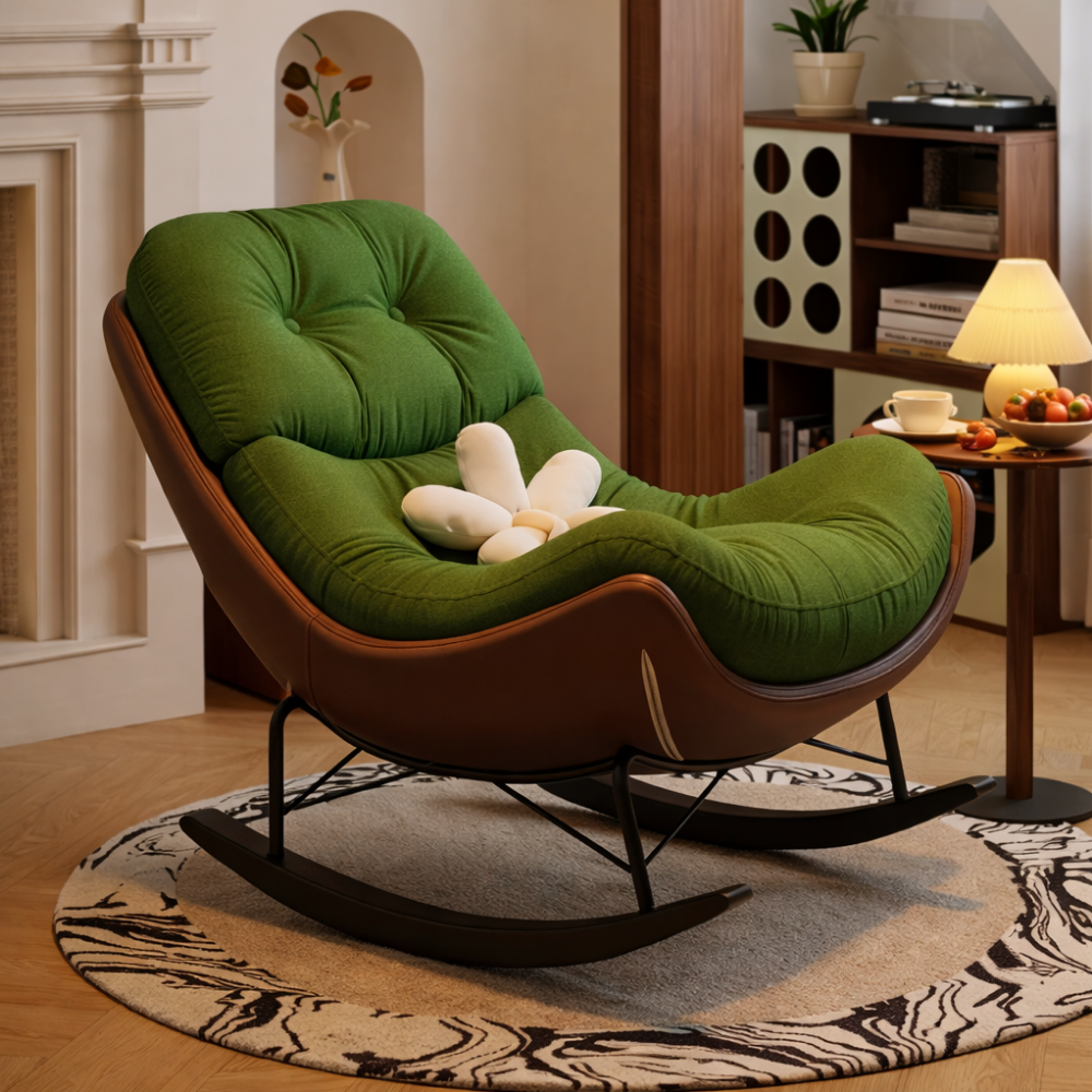 리베누아 Libenoir 프리미엄 1인용 럭셔리 흔들의자 리클라이너 스윙체어 안락의자 독서의자 쇼파, 1개, 3. 그린 + 브라운 199,000원